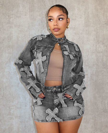 “Can’t Cross Me” Jacket and Skirt Set